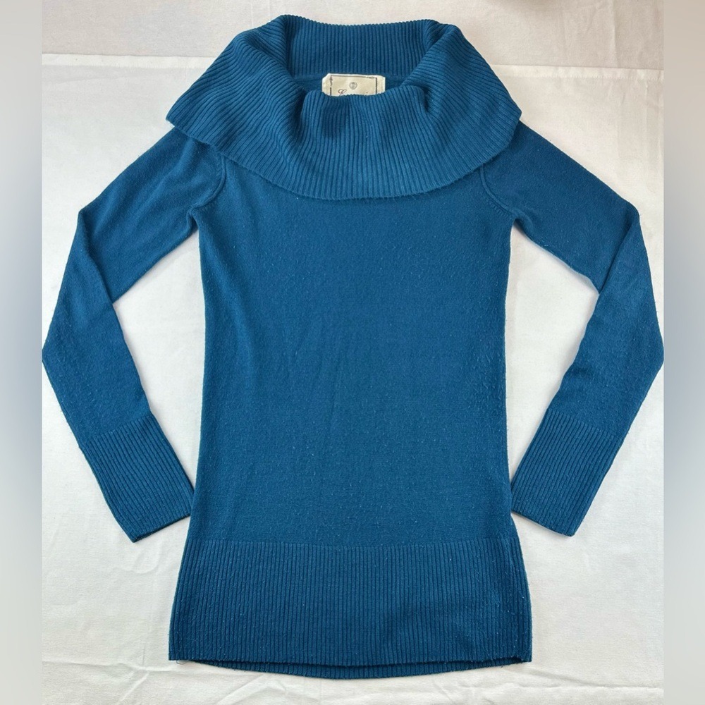 Energie Cowl Neck Long Sleeve Teal Pullover -Women S
